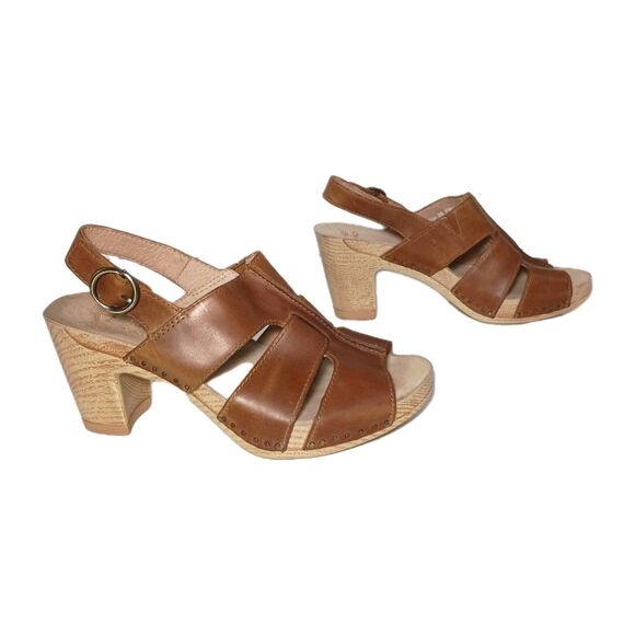 Dansko Tatiana Tan Pull Up Leather Sandals Size 36 Comfort Heel Slingback - Picture 1 of 16